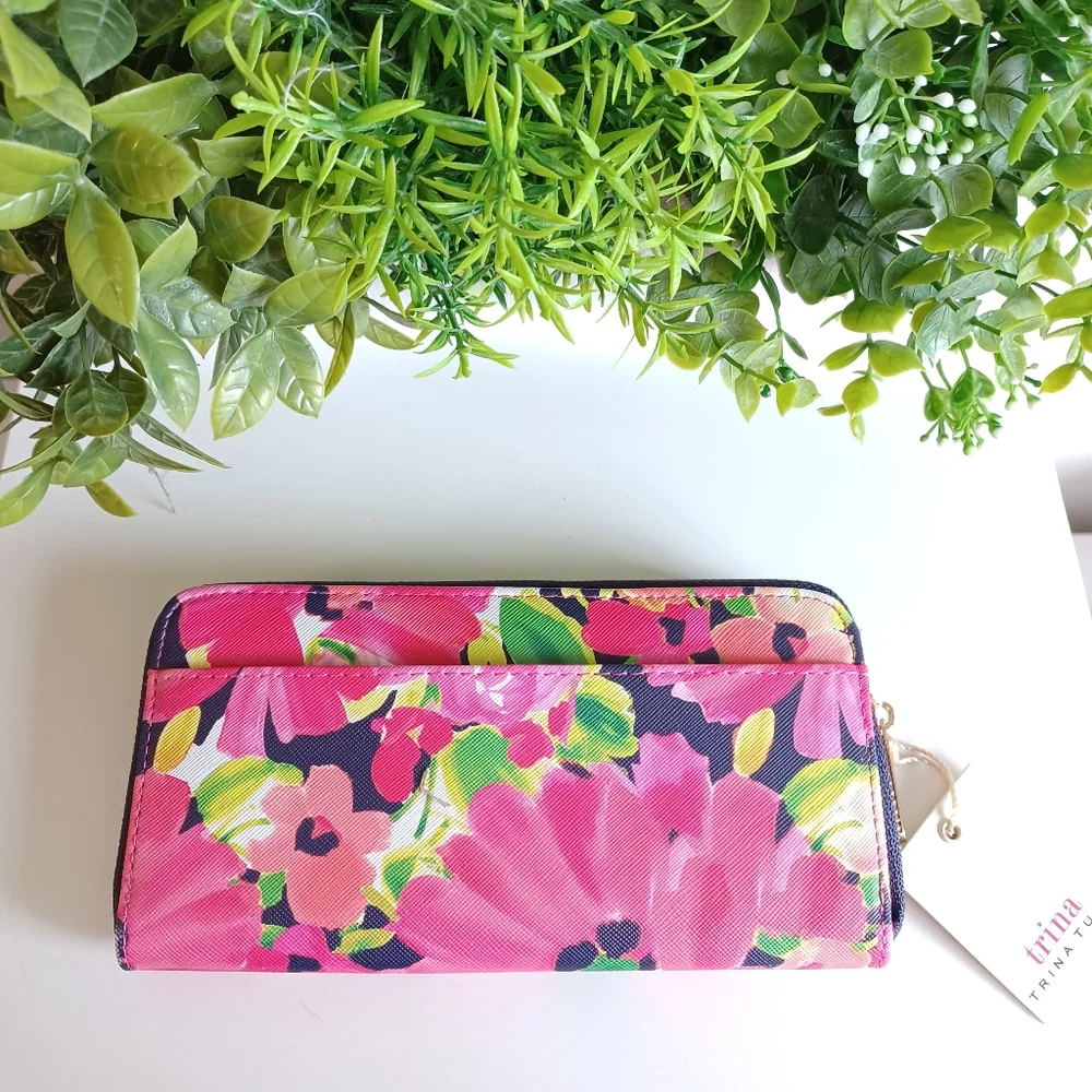 Trina Turk Pink FloraL Multi-Compartment Wallet